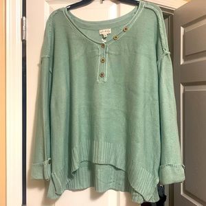 Teal Cropped Wonderly V-neck Sweater L